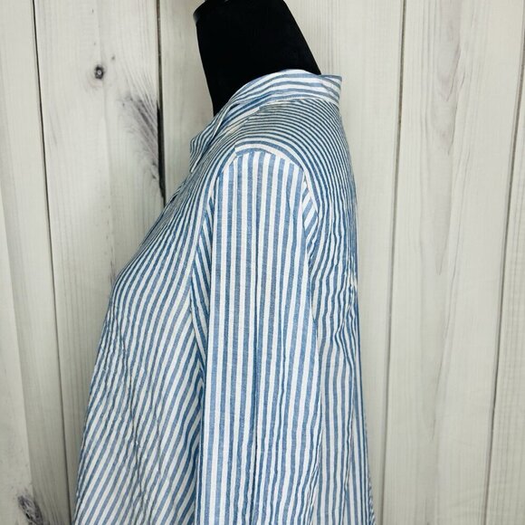 Habitat Clothes To Live In Button Up Blouse Crinkle Blue White Striped Size XS - Picture 5 of 12